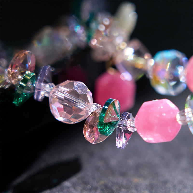 Bracelet de guérison en cristal rose vert blanc 14-16 cm