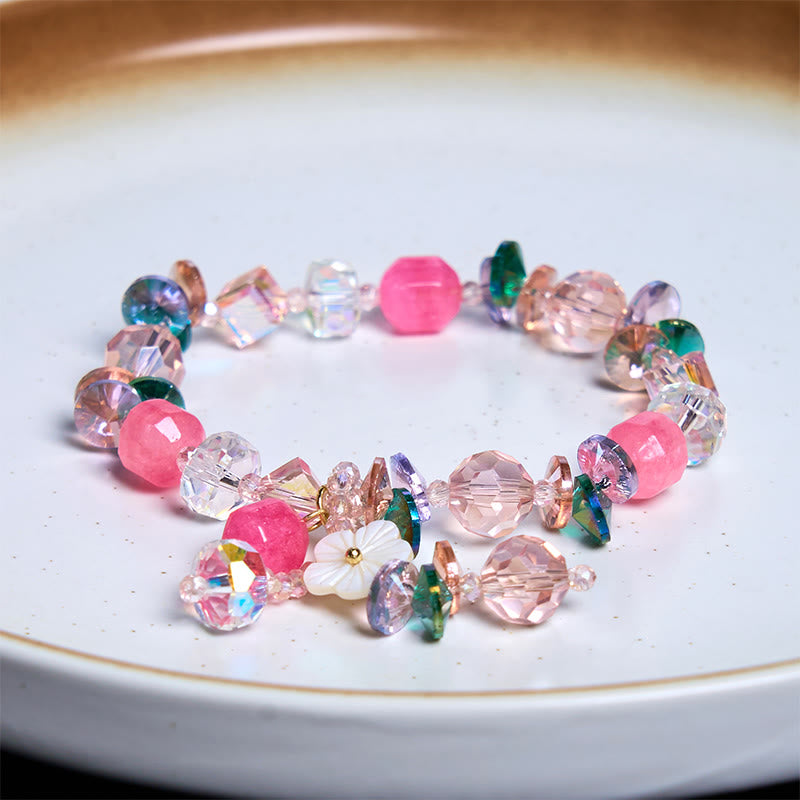 Bracelet de guérison en cristal rose vert blanc 14-16 cm