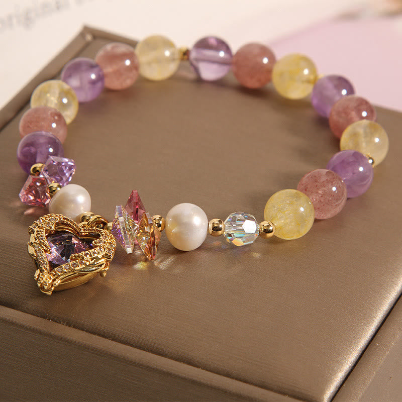 Bracelet Calme en Œil de Tigre Rouge et Améthyste 14-16 cm