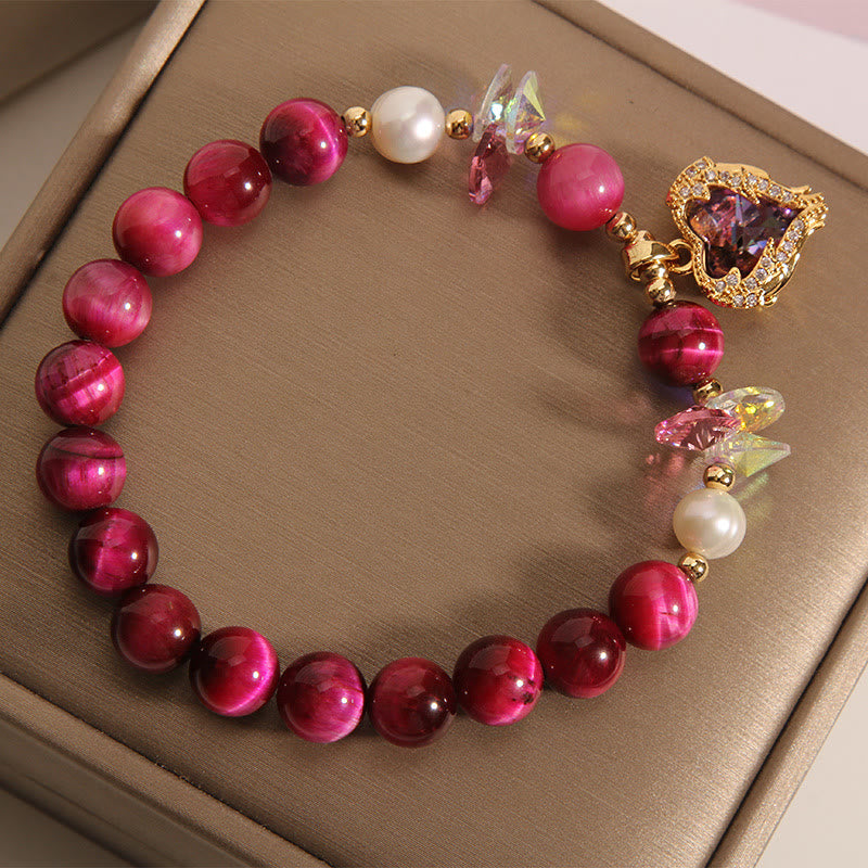 Bracelet Calme en Œil de Tigre Rouge et Améthyste 14-16 cm