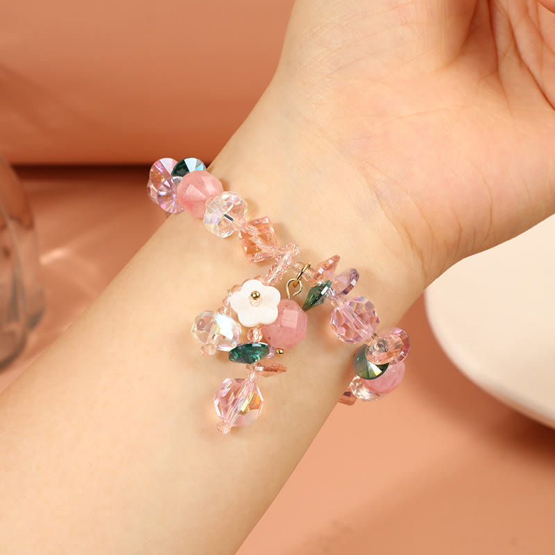 Bracelet de guérison en cristal de quartz rose 14-16 cm pour l'amour de soi