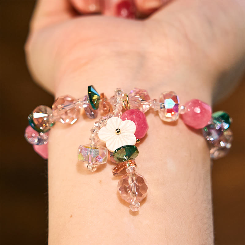 Bracelet de guérison en cristal de quartz rose 14-16 cm pour l'amour de soi