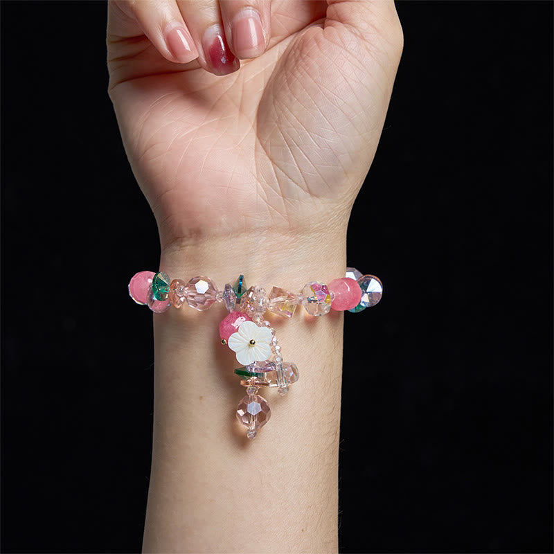 Bracelet de guérison en cristal de quartz rose 14-16 cm pour l'amour de soi