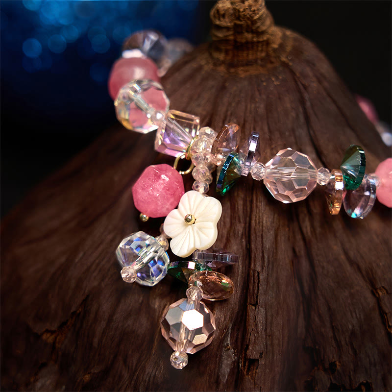 Bracelet de guérison en cristal de quartz rose 14-16 cm pour l'amour de soi