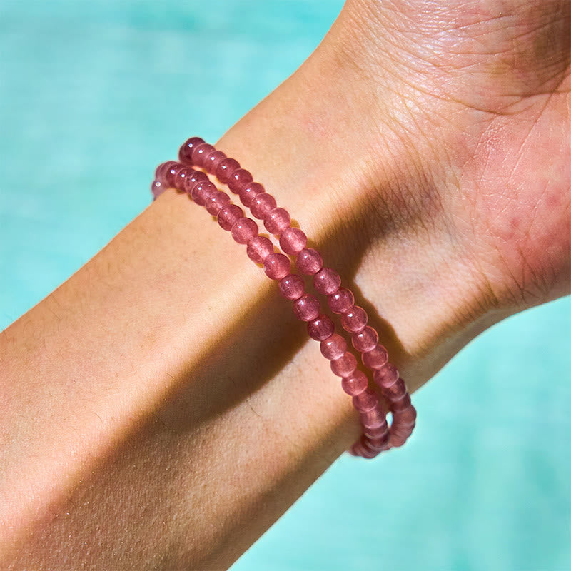 Bracelet double tour en quartz fraise 14-16 cm