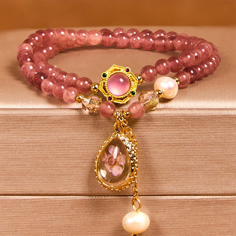 Bracelet double tour en quartz fraise 14-16 cm