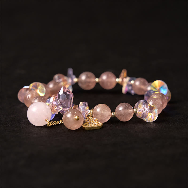 Bracelet d'énergie positive en quartz fraise 14-16 cm