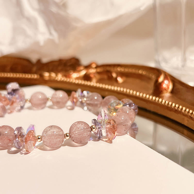 Bracelet d'énergie positive en quartz fraise 14-16 cm