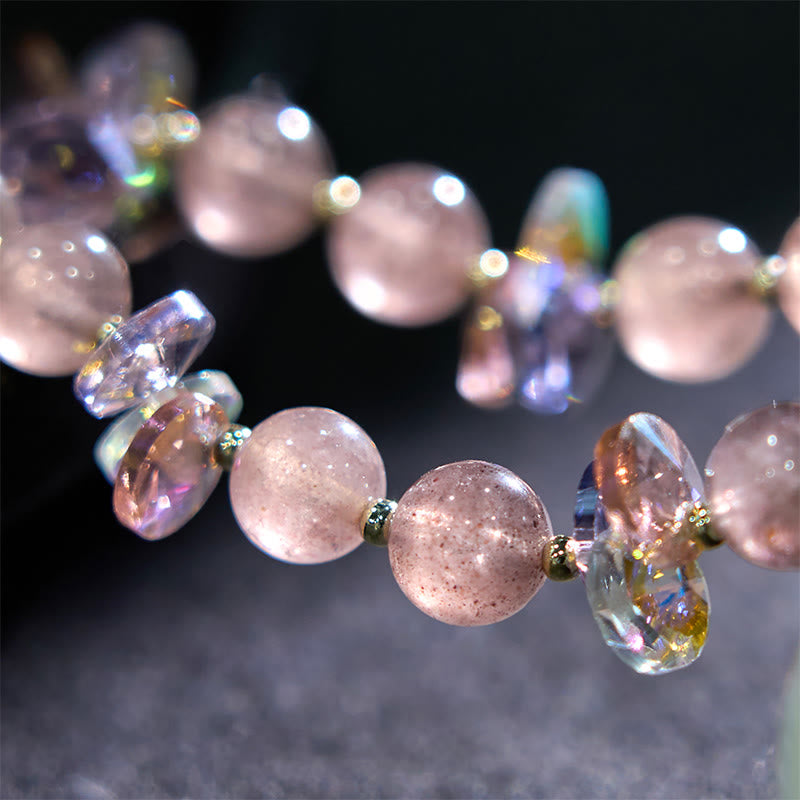 Bracelet d'énergie positive en quartz fraise 14-16 cm