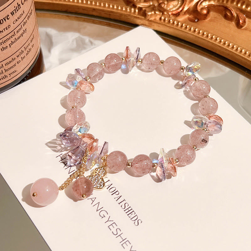Bracelet d'énergie positive en quartz fraise 14-16 cm