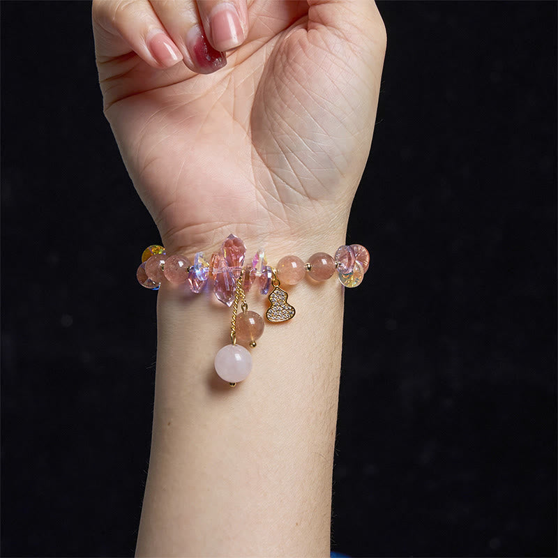Bracelet d'énergie positive en quartz fraise 14-16 cm