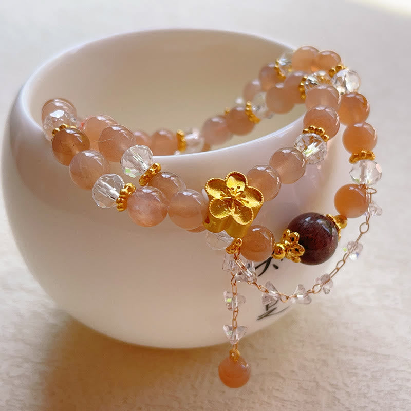Bracelet spirituel double tour en cristal de pierre de soleil de 14 à 16 cm