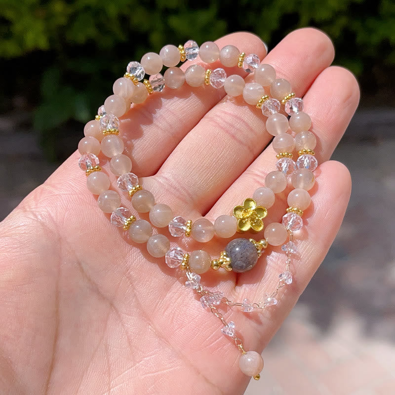 Bracelet spirituel double tour en cristal de pierre de soleil de 14 à 16 cm