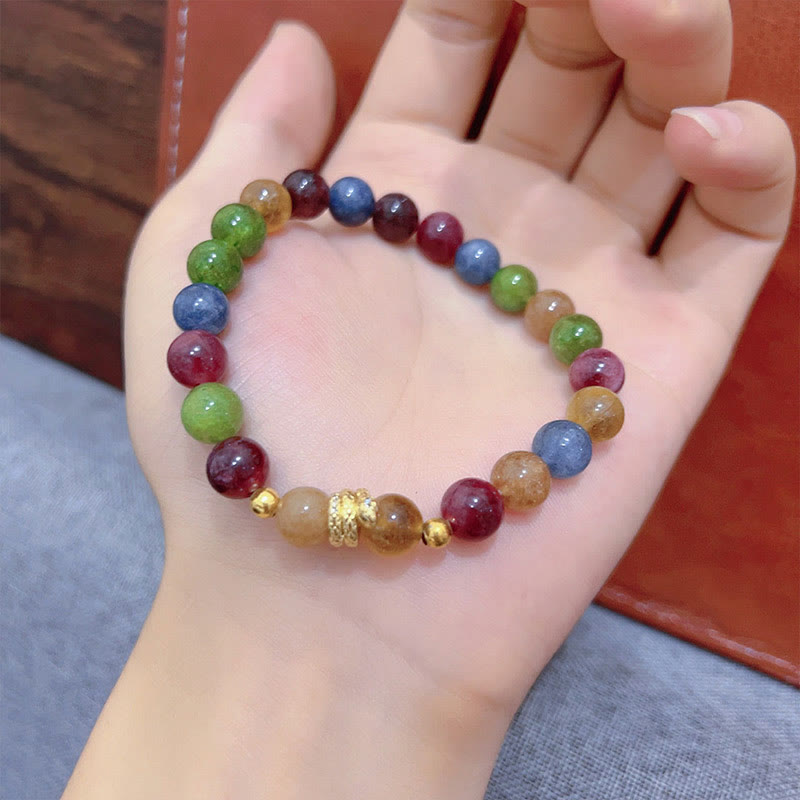 Bracelet spirituel en cuivre plaqué or tourmaline 14-16 cm