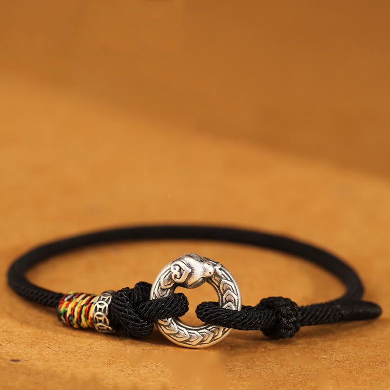 Bracelet de force en argent sterling 999 avec boucle de paix et cordon rouge foncé de 14 à 17 cm