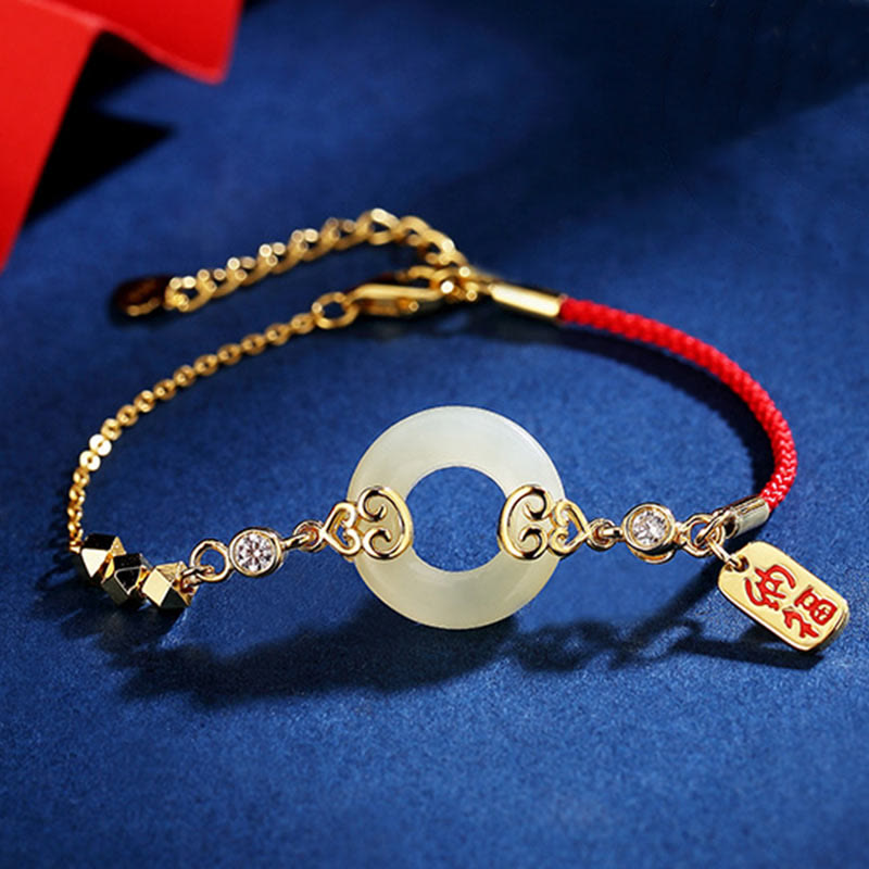 Bracelet, collier et boucles d'oreilles en jade Hetian de 14 à 17 cm