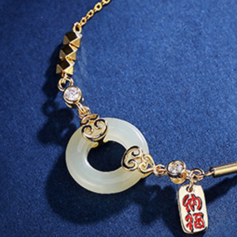 Bracelet, collier et boucles d'oreilles en jade Hetian de 14 à 17 cm