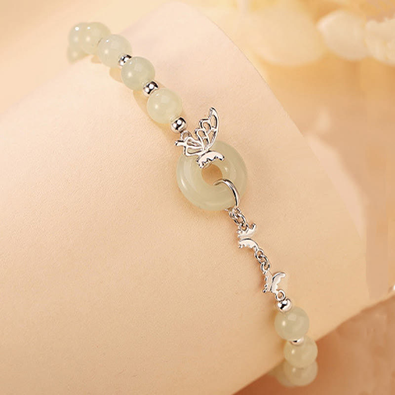 Bracelet et collier papillon en jade Hetian de 14 à 17 cm avec boucle de paix