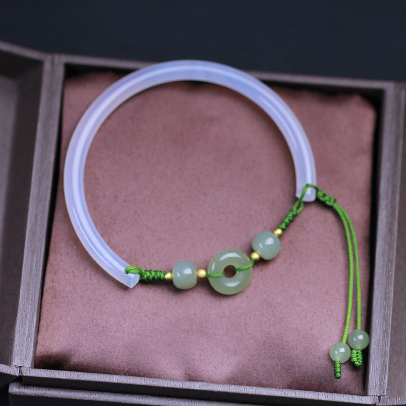 Bracelet boucle de paix en agate blanche et jade Hetian de 14 à 17 cm