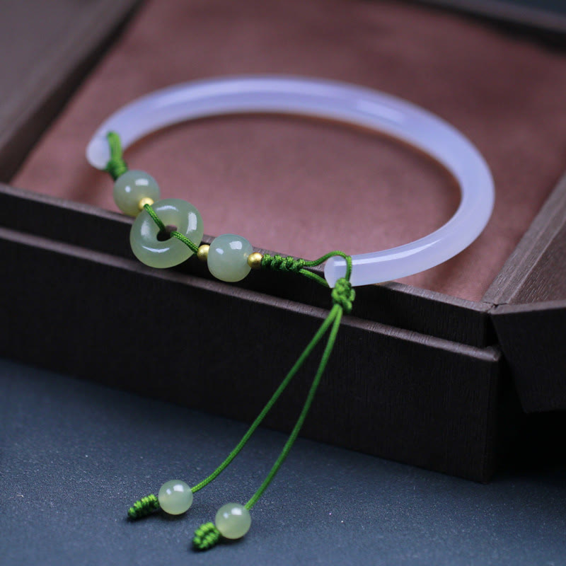 Bracelet boucle de paix en agate blanche et jade Hetian de 14 à 17 cm