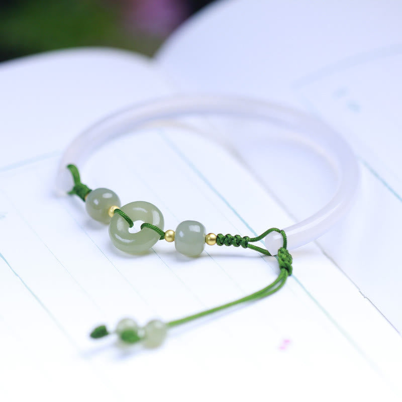 Bracelet boucle de paix en agate blanche et jade Hetian de 14 à 17 cm