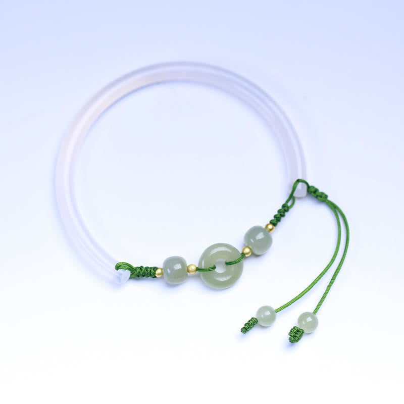 Bracelet boucle de paix en agate blanche et jade Hetian de 14 à 17 cm