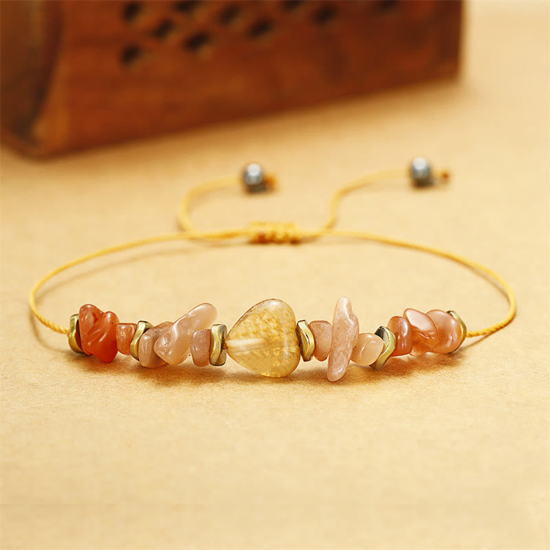 Bracelet du bonheur en citrine, cornaline et pierre de soleil 14-24 cm