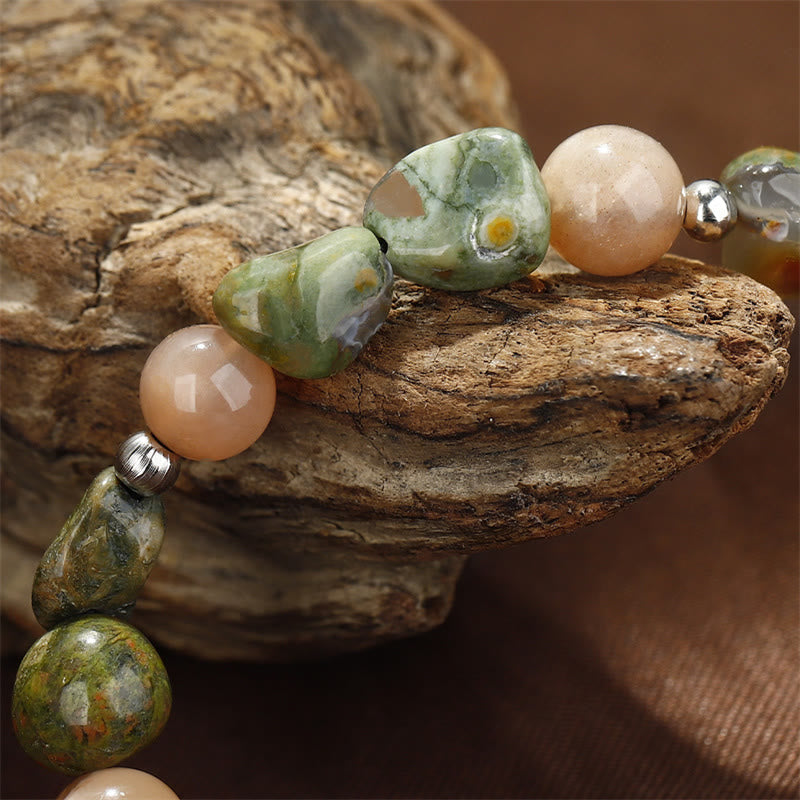 Bracelet d'énergie positive en pierre de soleil rhyolite 14-24 cm