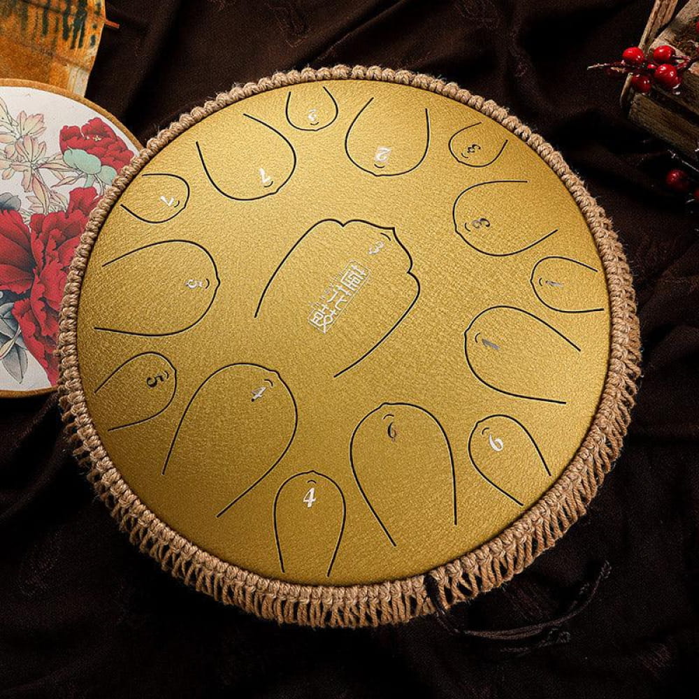 14-Inch Carbon Steel Tongue Drum 15-Note D Key Instrument - Steel Tongue Drum - On sale