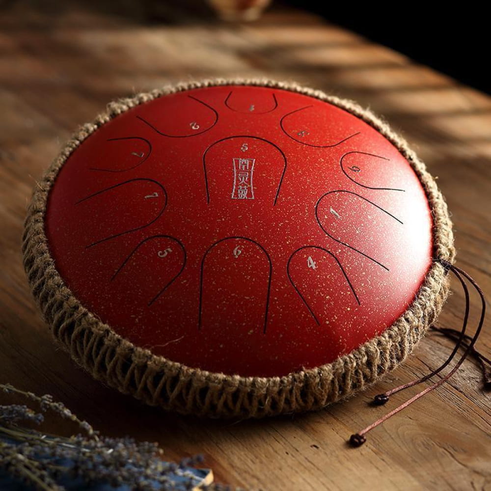 14-Inch Titanium Steel Tongue Drum 11 Notes in C Key - 14 Inches/11 Notes (C Major) / Spotted Red