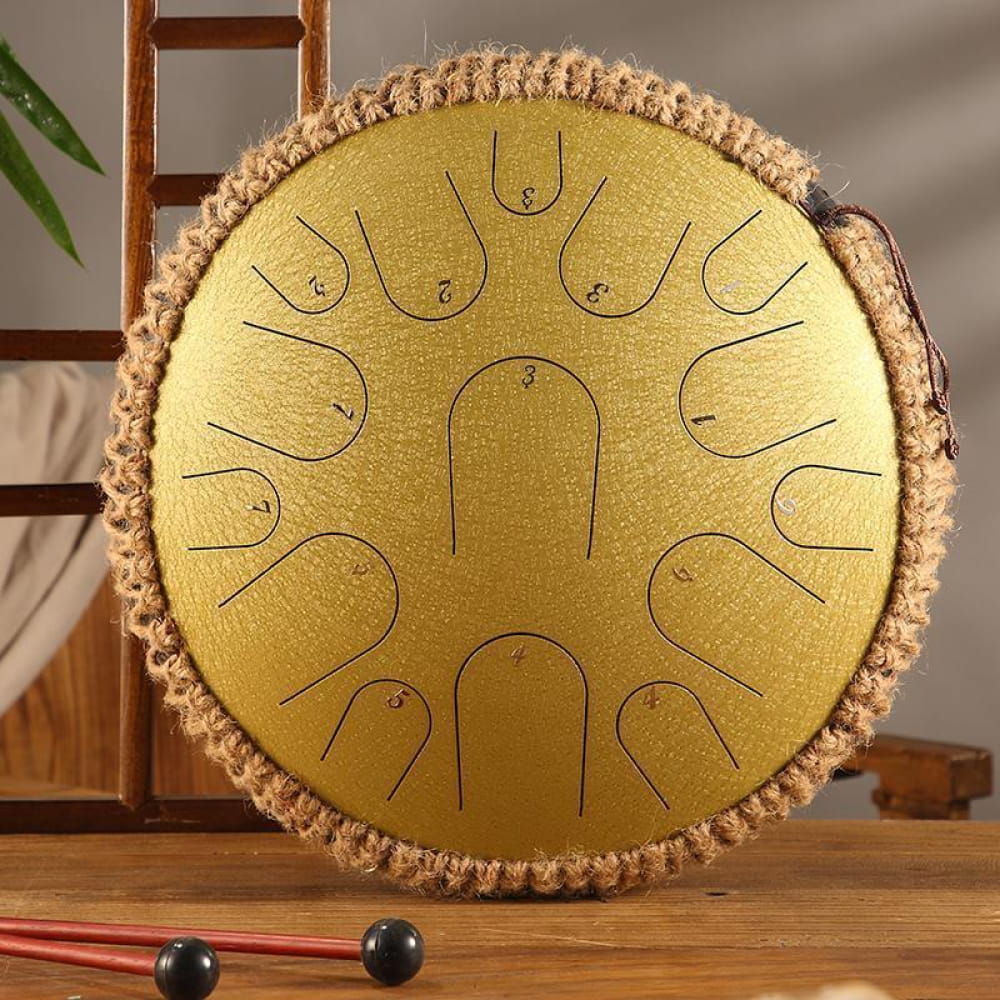 14’ Titanium Steel Tongue Drum 15 Notes in D & C Major - 14 Inches/15 Notes (D Major) / Gilt