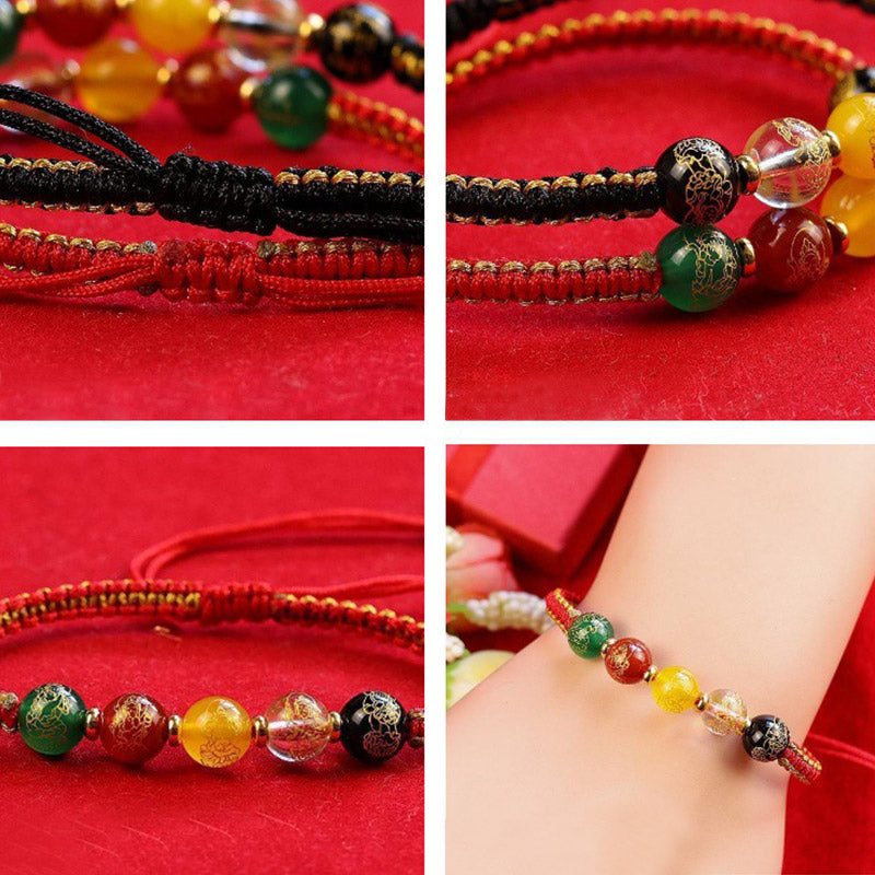 Agate Bracelet with Five Directions Gods Protection String Braid