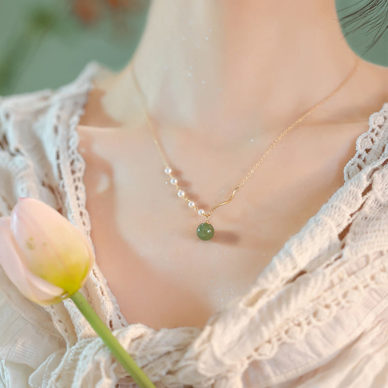 Natural Hetian Jade Pearl Luck Bead Necklace for Prosperity