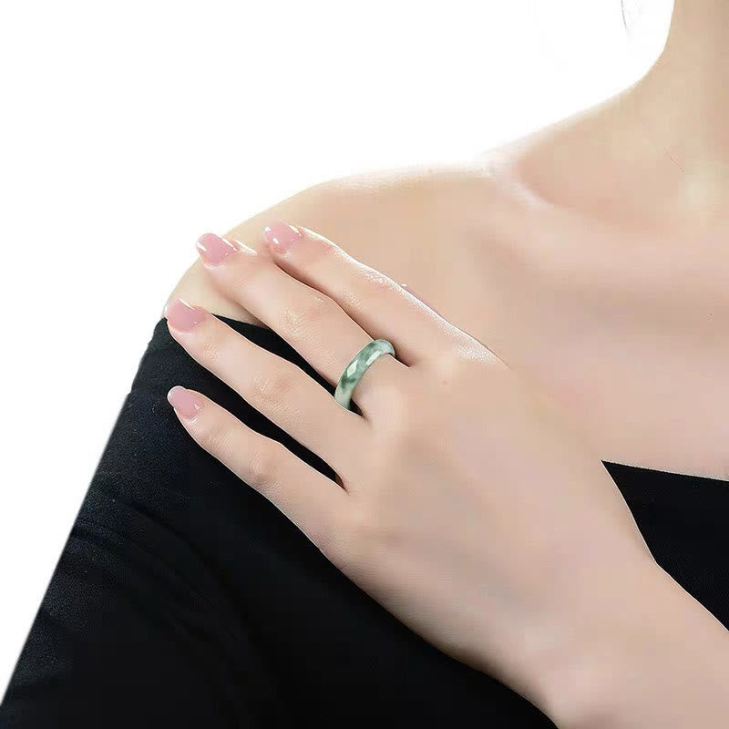 Natural Green Jade Ring for Luck and Abundance 17mm