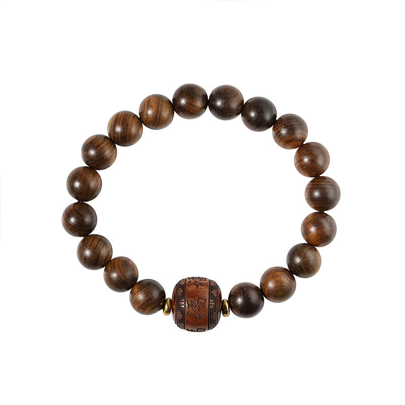 Bracelet spirituel en bois de rose avec le symbole Fu | Chaleur et chance