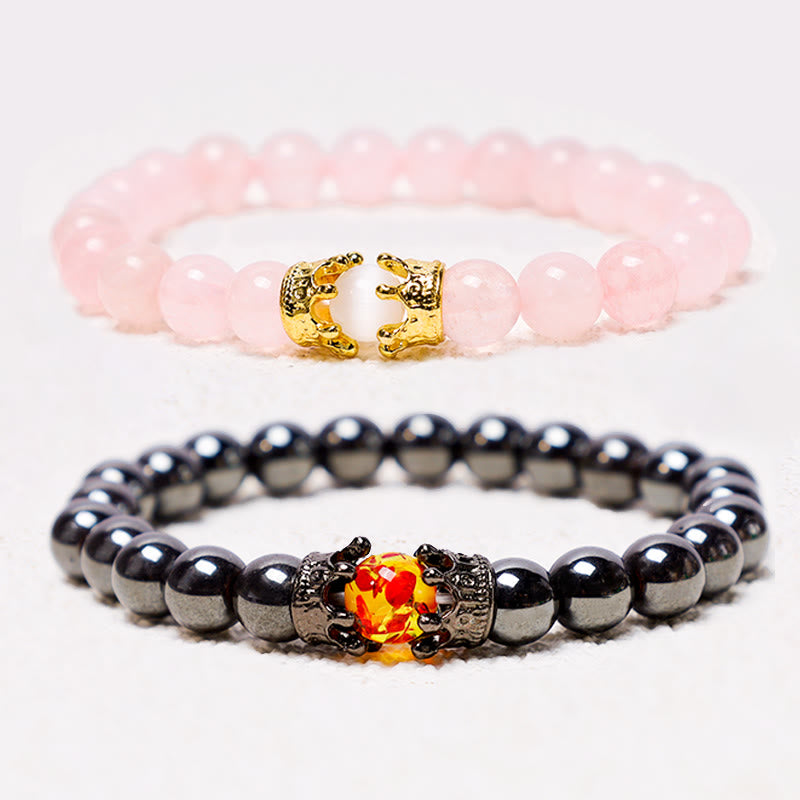 Unisex Natural Stone King and Queen Crown Healing Energy Spiritual Bracelet