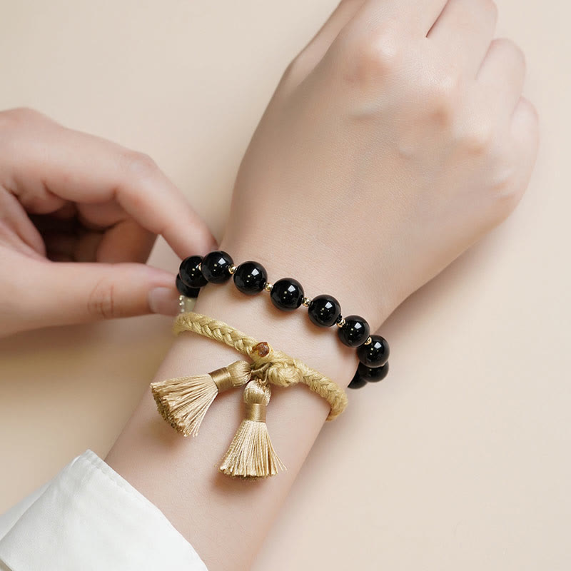 Bracelet de soutien en onyx noir 14 cm | Protection et force