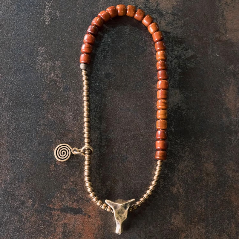 Bracelet spirituel double tour en cuivre et os de yak de 14 cm