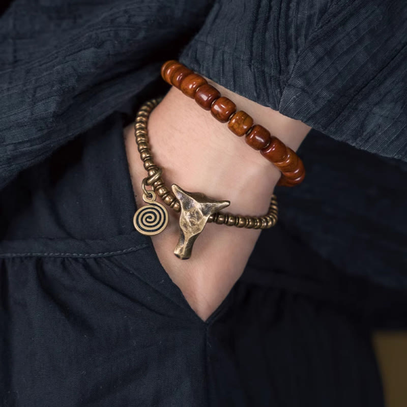 Bracelet spirituel double tour en cuivre et os de yak de 14 cm
