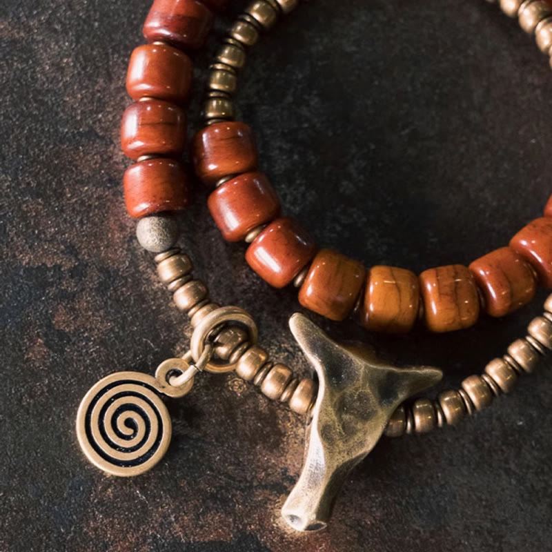 Bracelet spirituel double tour en cuivre et os de yak de 14 cm