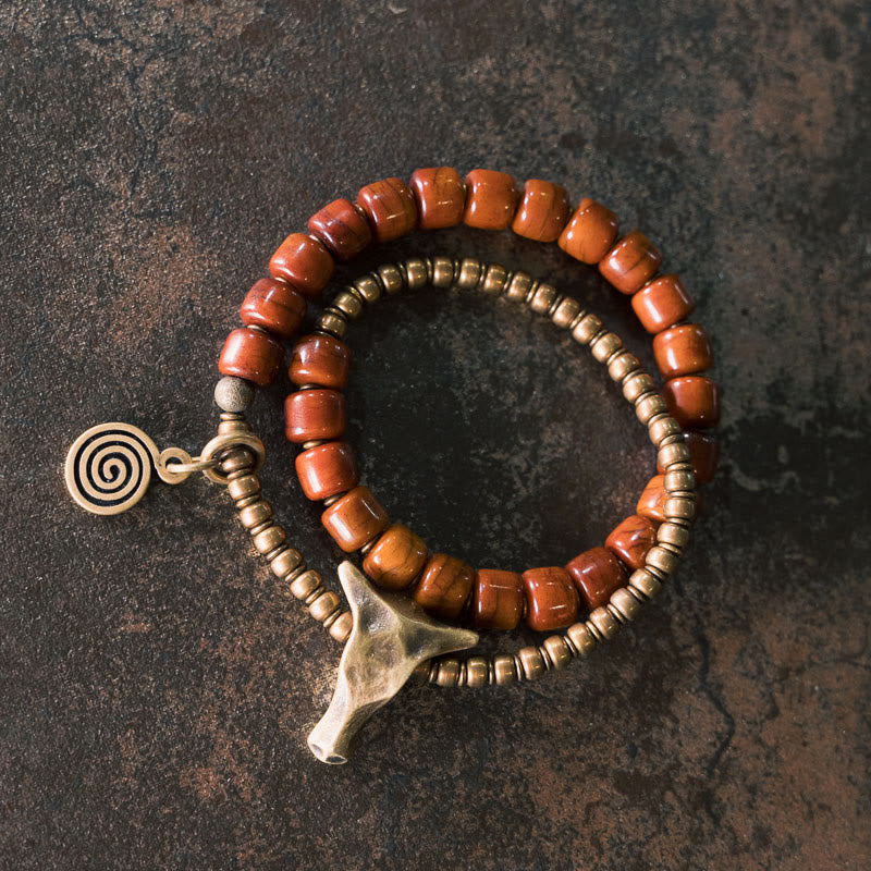 Bracelet spirituel double tour en cuivre et os de yak de 14 cm