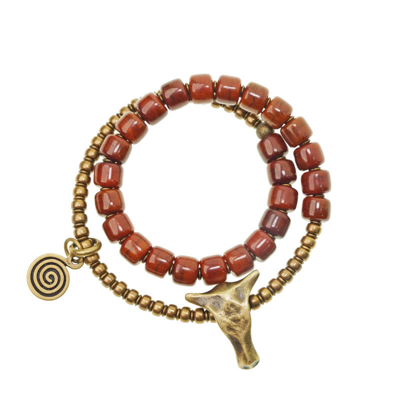 Bracelet spirituel double tour en cuivre et os de yak de 14 cm