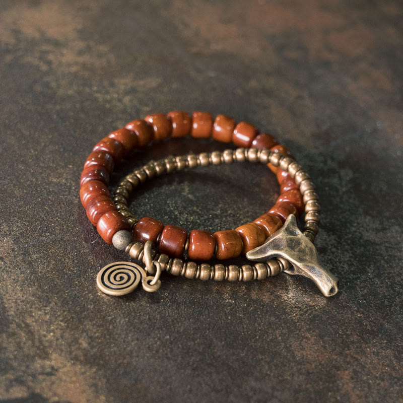 Bracelet spirituel double tour en cuivre et os de yak de 14 cm
