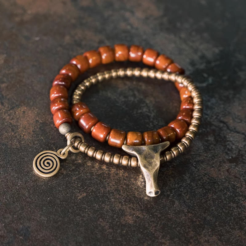 Bracelet spirituel double tour en cuivre et os de yak de 14 cm