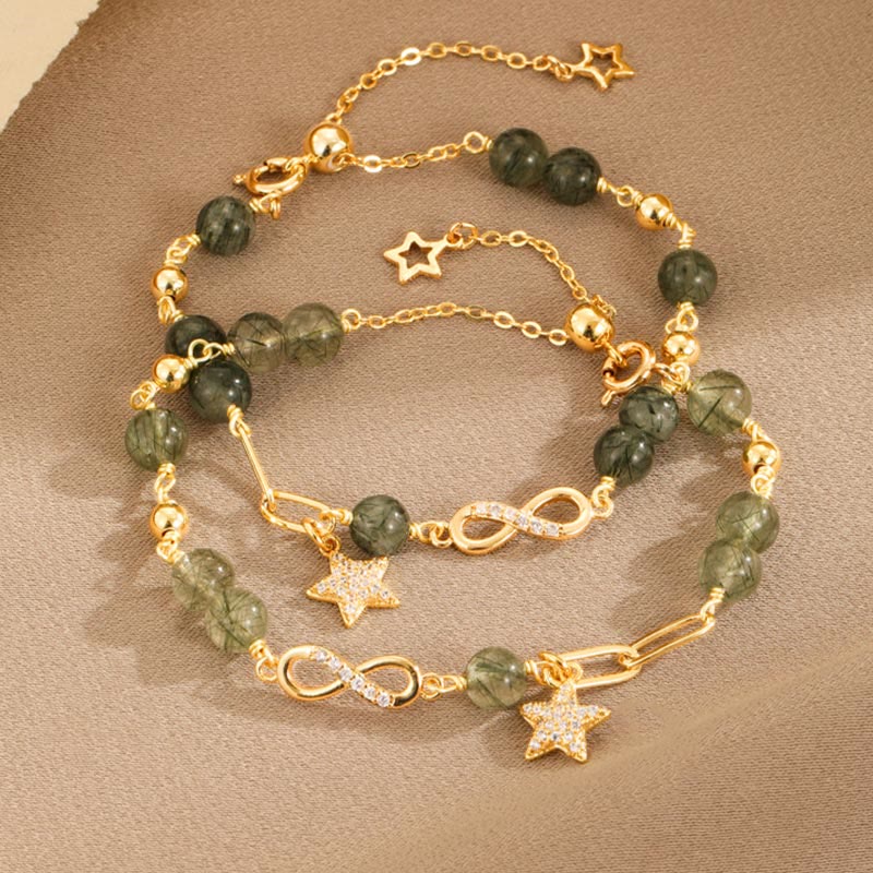 Bracelet de protection spirituelle en or 14 carats et quartz rutile vert