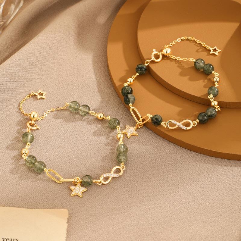 Bracelet de protection spirituelle en or 14 carats et quartz rutile vert