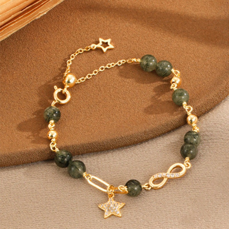 Bracelet de protection spirituelle en or 14 carats et quartz rutile vert