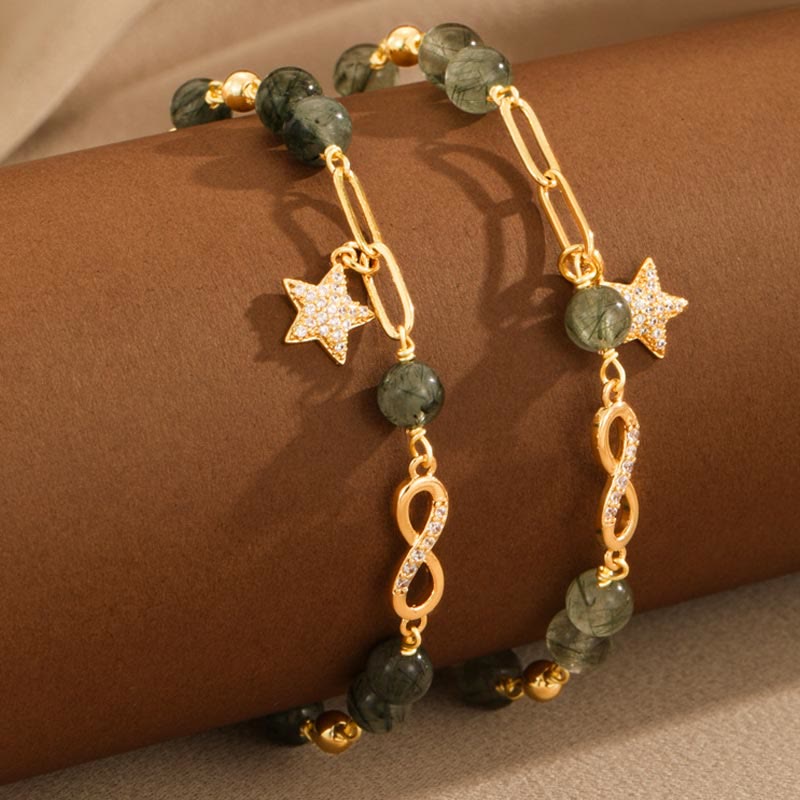 Bracelet de protection spirituelle en or 14 carats et quartz rutile vert