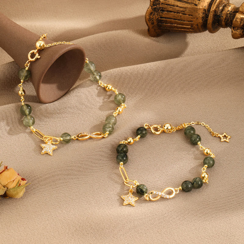 Bracelet de protection spirituelle en or 14 carats et quartz rutile vert