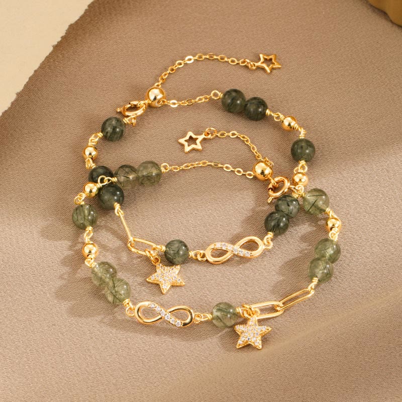 Bracelet de protection spirituelle en or 14 carats et quartz rutile vert